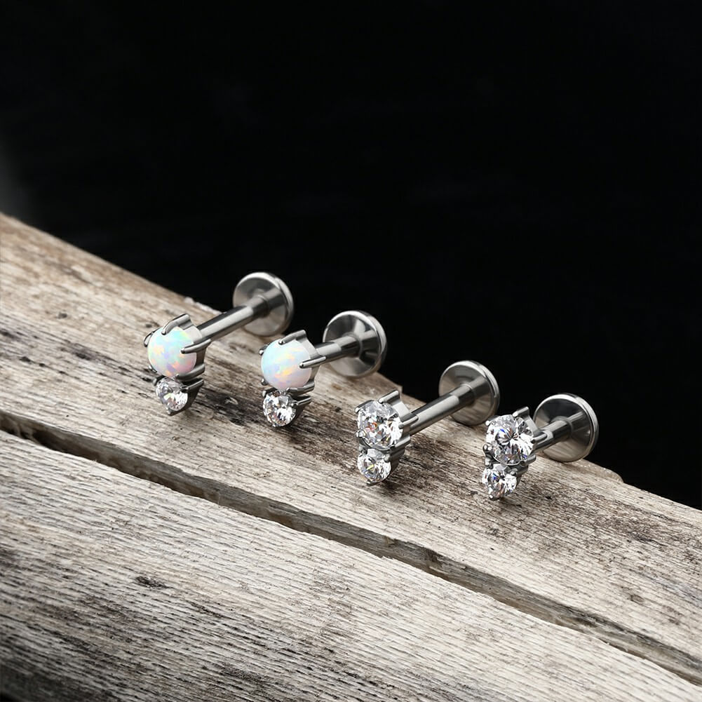 Diamond & Opal Flat Back Piercing Earring