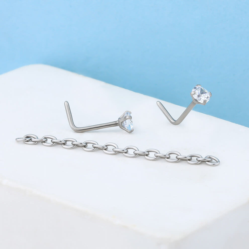 L shaped nose stud chain