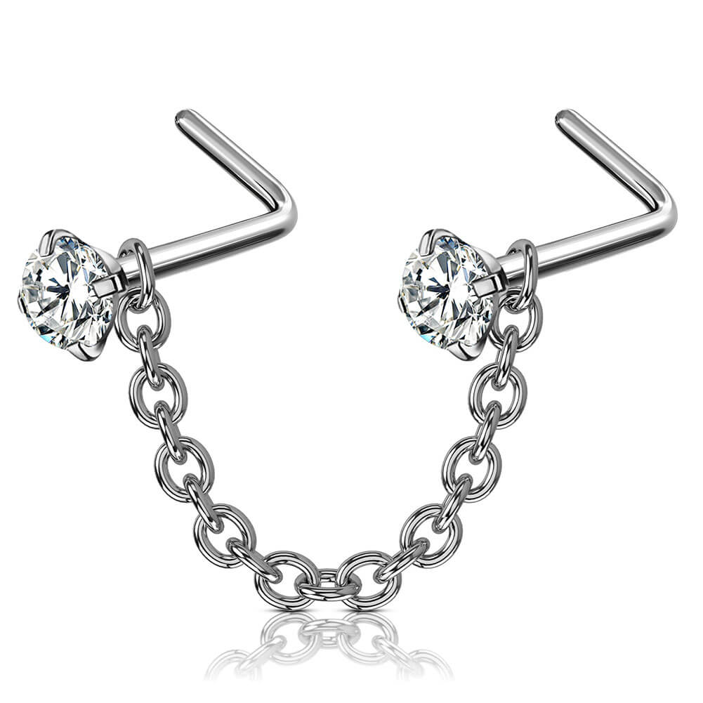 20G Titanium L Shaped Nose Stud Chain – OUFER BODY JEWELRY