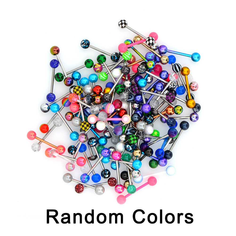 14G 100PCS Tongue Ring Ball Colorful Acrylic Tongue Barbells(Random Colors) - OUFER BODY JEWELRY 