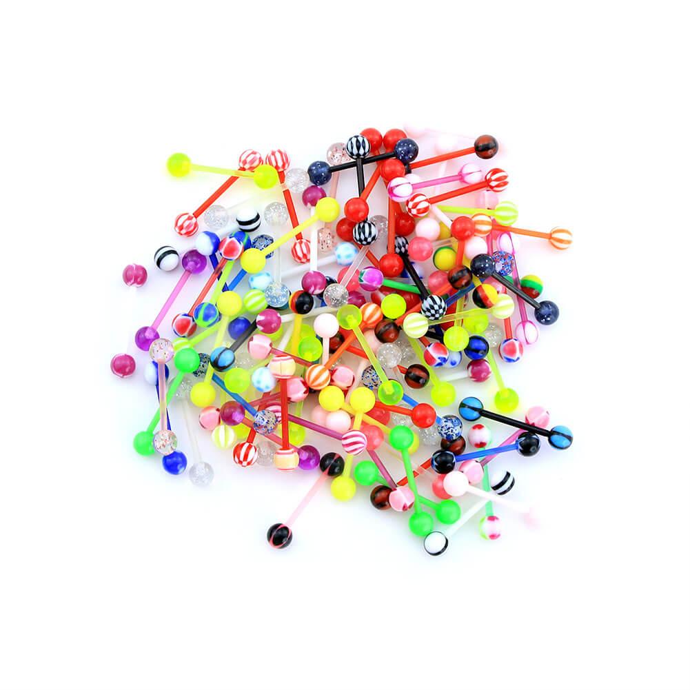 14G 100PCS Different Candy Color Acrylic Barbell Tongue Rings(Random Colors) - OUFER BODY JEWELRY