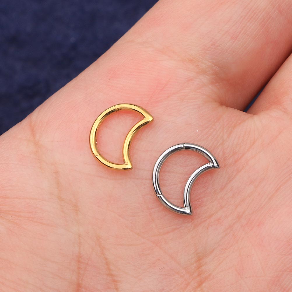 16G Crescent Moon Closure Ring Daith Earring