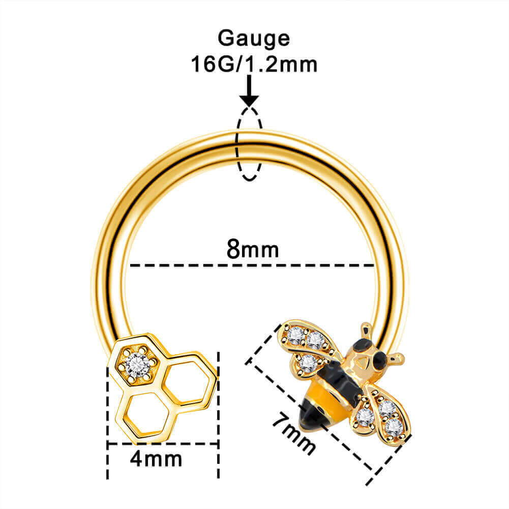 Boucle d'oreille Helix en fer à cheval en or 16G/18G