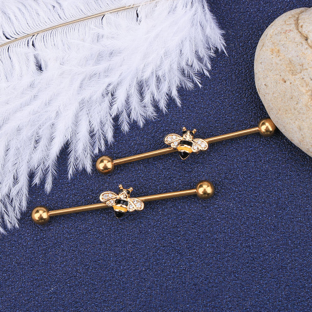 14G Golden Bee Industrial Barbell - OUFER BODY JEWELRY 