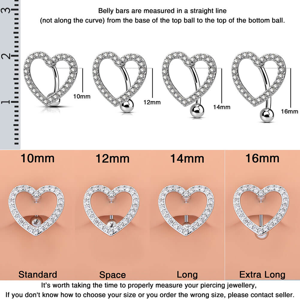 14G Reverse CZ Herz Sparkle Nabel Ring