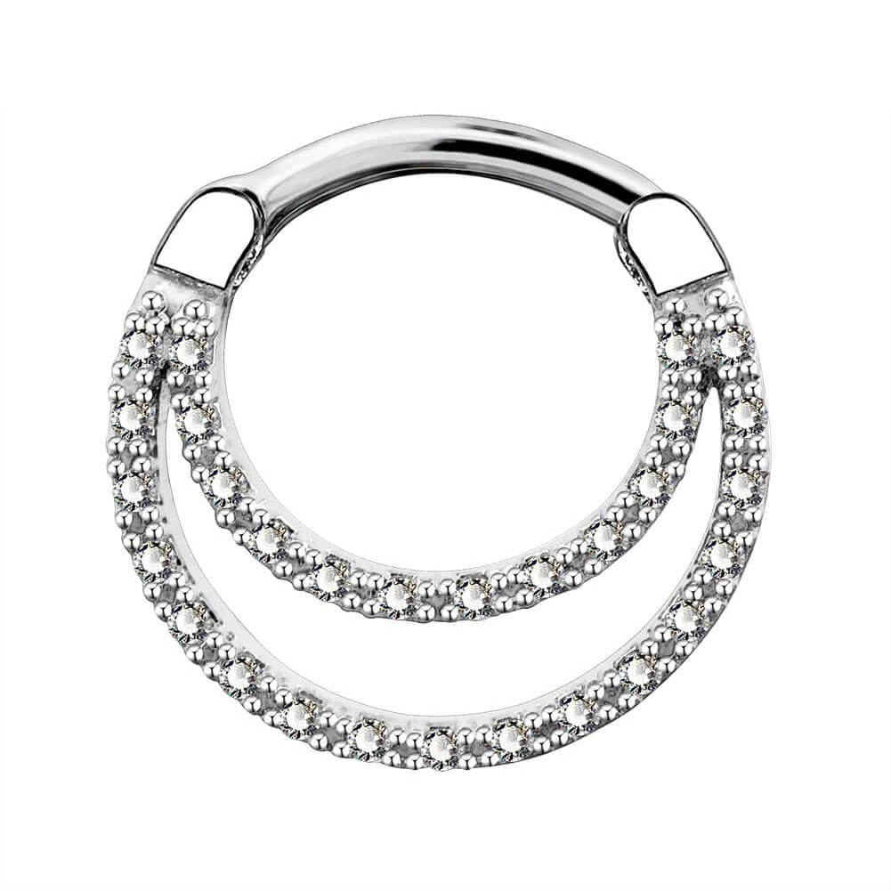 16G CZ Double Loop Daith Earrings Septum Clicker - OUFER BODY JEWELRY 