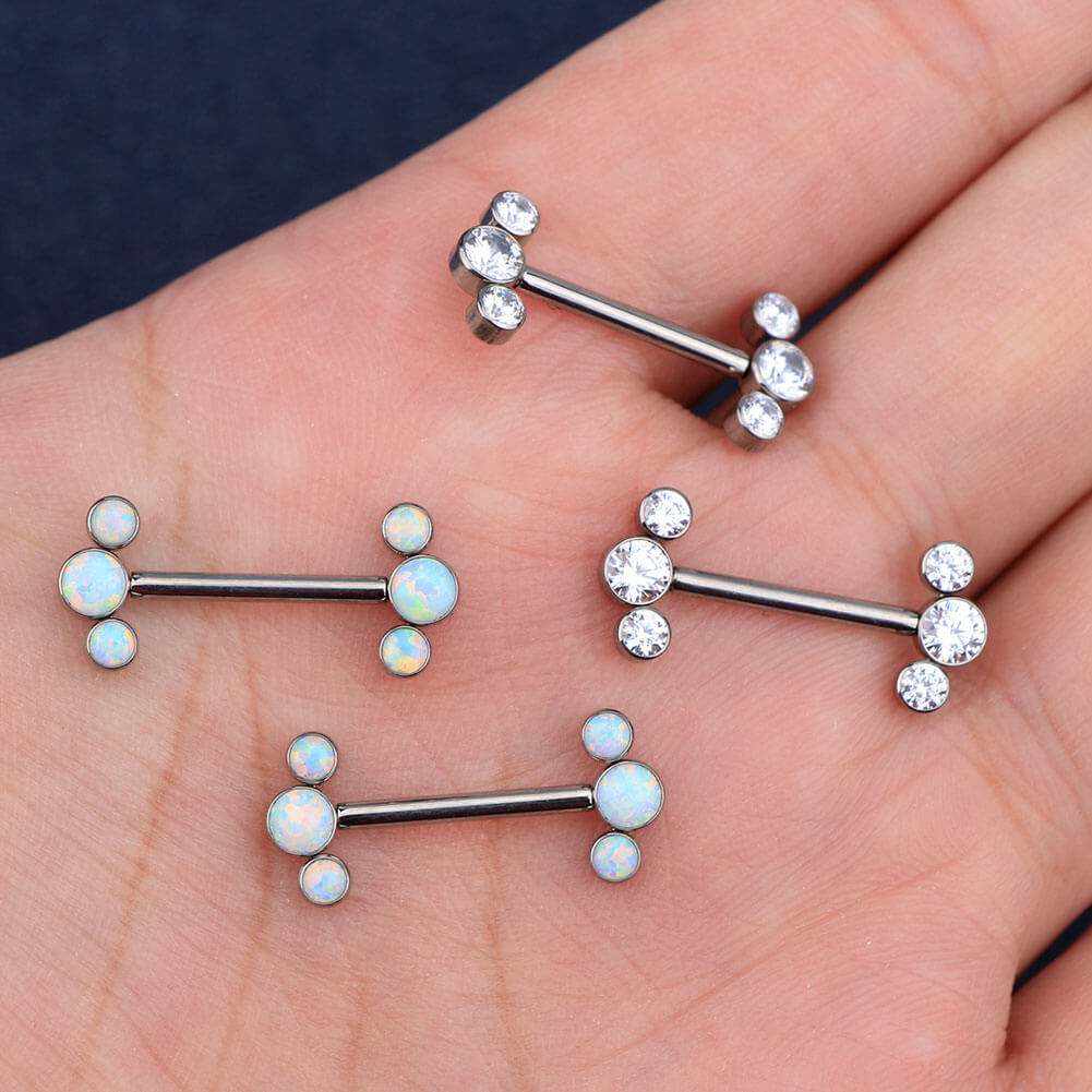 14G Titanium Nipple Barbell CZ and Opal Nipple Piercing Jewelry