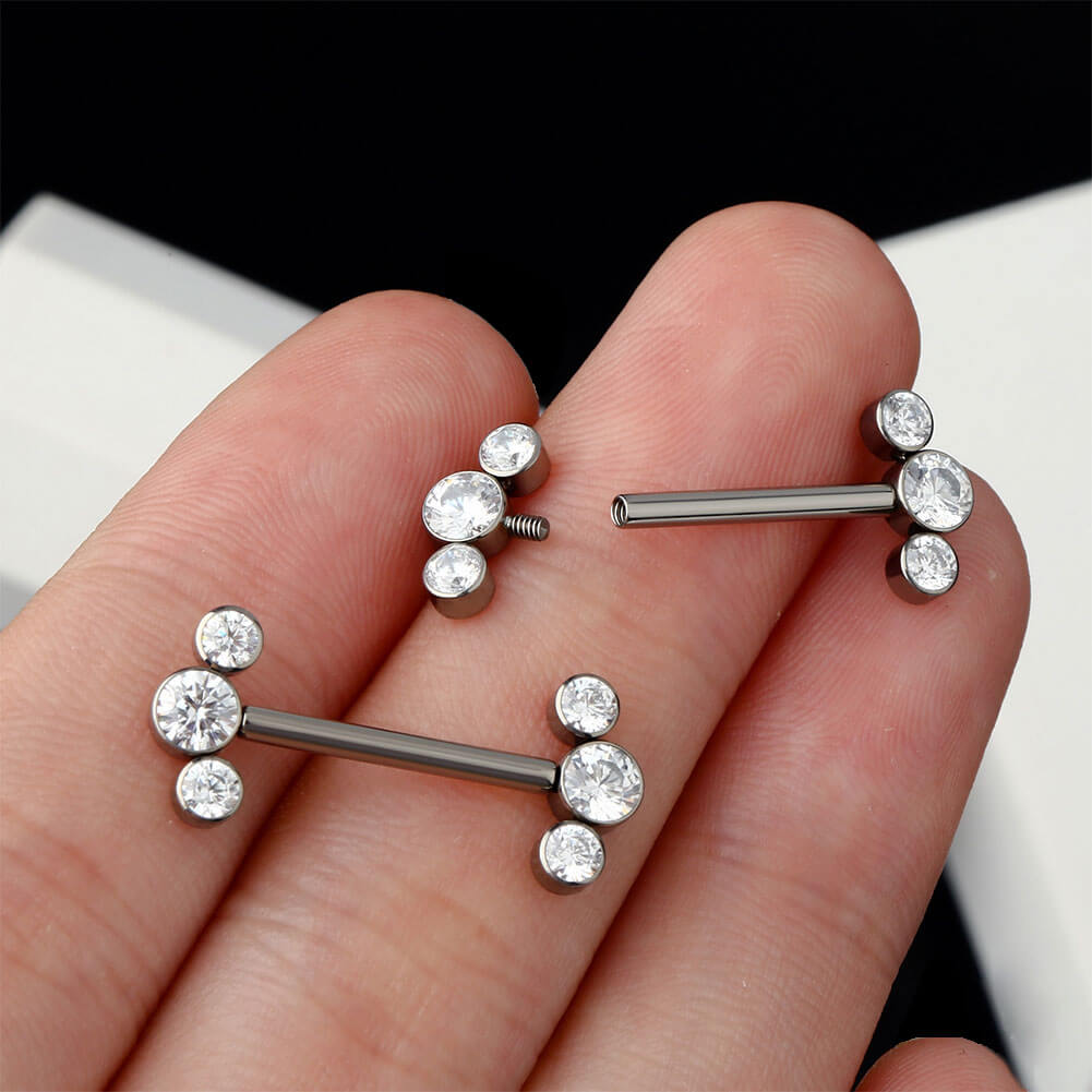 14G Titanium Nipple Barbell CZ et Opal Nipple Piercing Bijoux