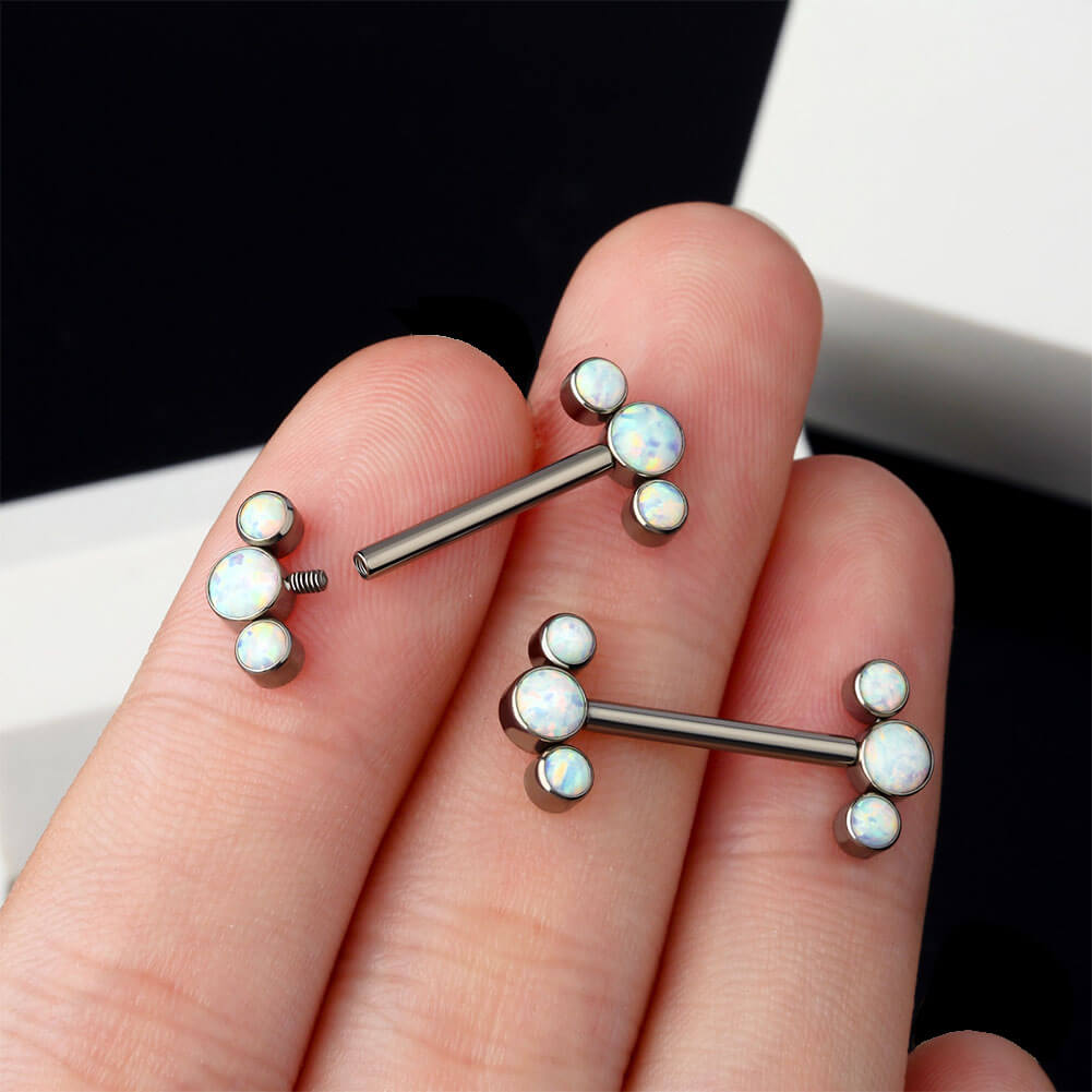 14G Titanium Nipple Barbell CZ et Opal Nipple Piercing Bijoux