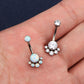 14G Titanium Navel Ring CZ and Opal Dog Paw Belly Button Ring - OUFER BODY JEWELRY 