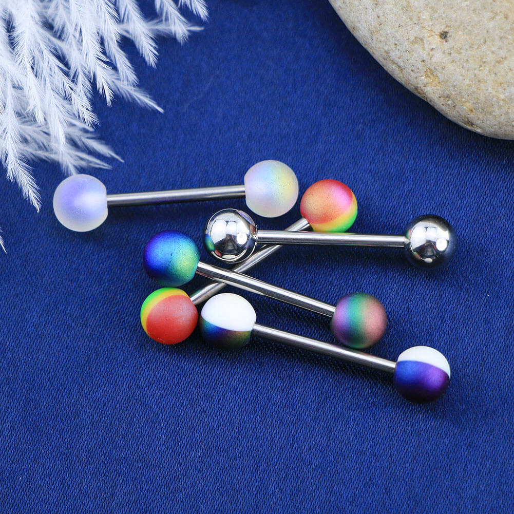 5PCS 14G Rainbow Stainless Steel Tongue Rings - OUFER BODY JEWELRY 