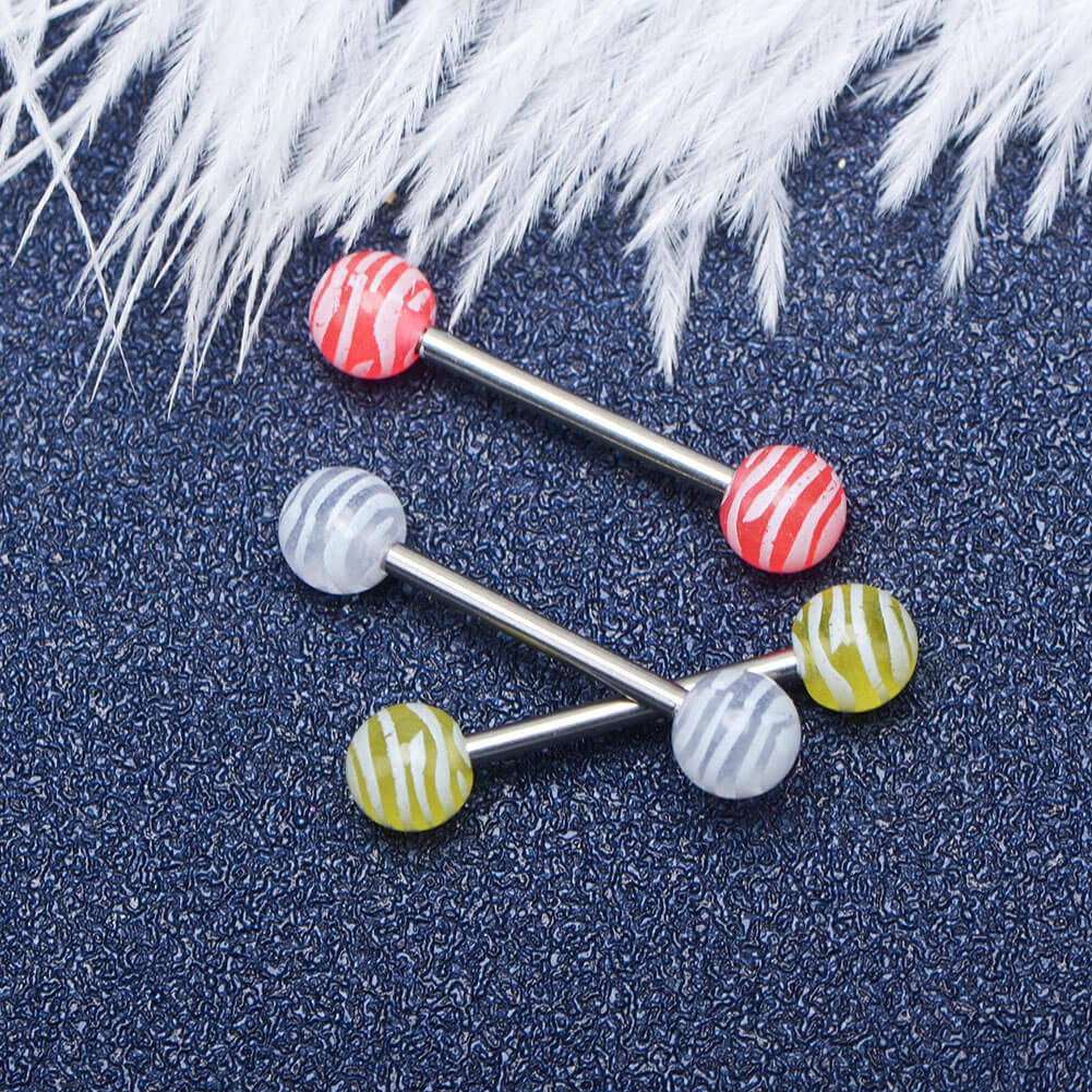 14G 3Pcs Glow in the Dark Acrylic Ball Tongue Ring - OUFER BODY JEWELRY 